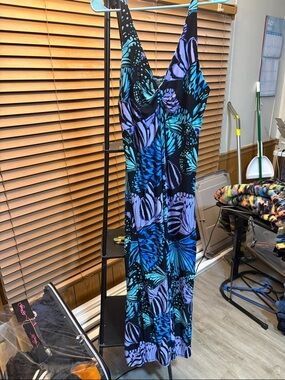 Mixit Black Maxi Dress with Blue & Purple Leaf Print